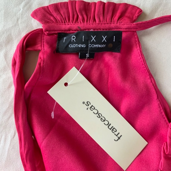 Trixxi Francesca's Shayla Satin Mini Dress halter ruffle pink size small NWT - Picture 6 of 12